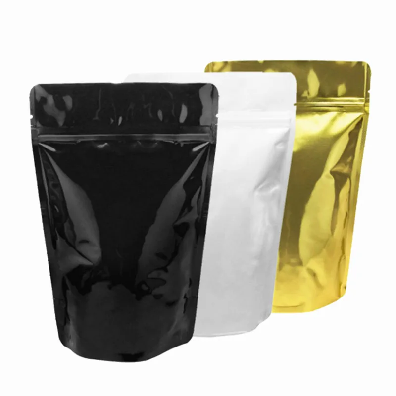 Wholesale Glossy White Stand up Aluminum Foil Ziplock Bag Snack Cookie Tea Coffee Packaging Bag Doypack White Foil Zipper Pouch