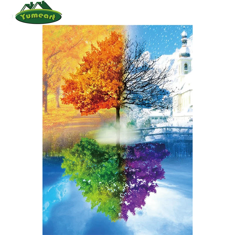 New Sales Home Decoration 3D DIY Diamond Painting Four Seasons Tree Square Full Resin Diamond Embroidery Tree Seasons 25*35cm