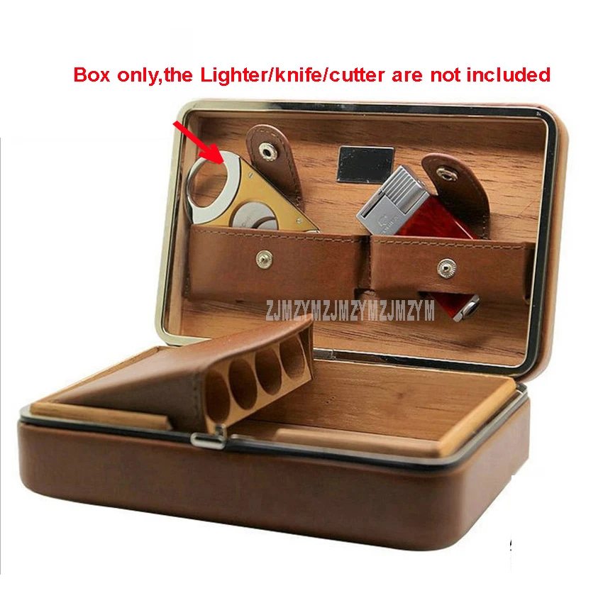 1PC 3 Color Mini Portable Ourdoor Travel Wood & Leather Lined 4 Cigar Box Smoking Cigar Storage Box Case Accessories