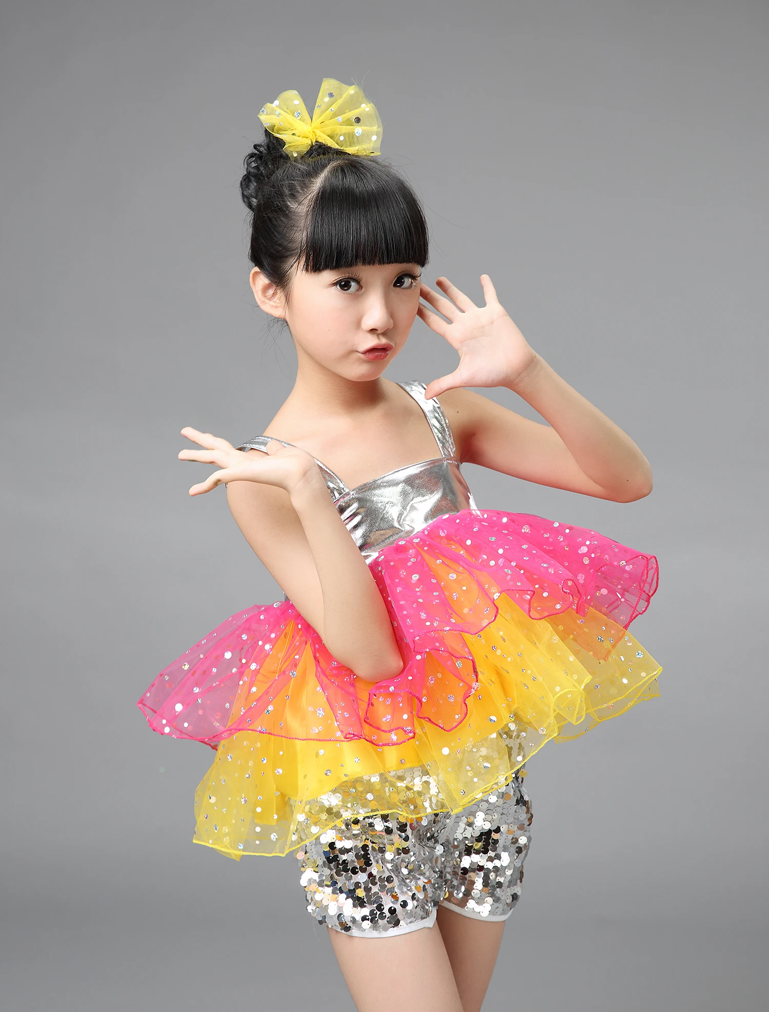 Children Modern Dance Costumes Sequins Jazz Dance Clothing Set For Kids Girls Dance Outfit Stage Suit Cheerleader Dress