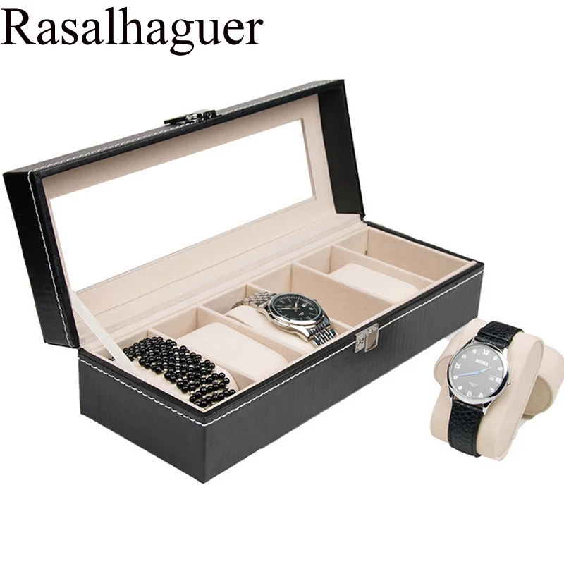 Luxury PU 6 Grids Leather Watch Box Fashion style for convenient travel storage Jewelry Watch Collector Cases Organizer Box