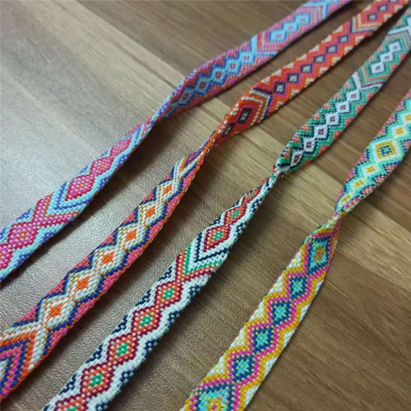 Double-sided Woven Webbing 1cm width High Tenacity Polyester Webbing Geometric patterns Colorful Ribbon For Garment 5yards