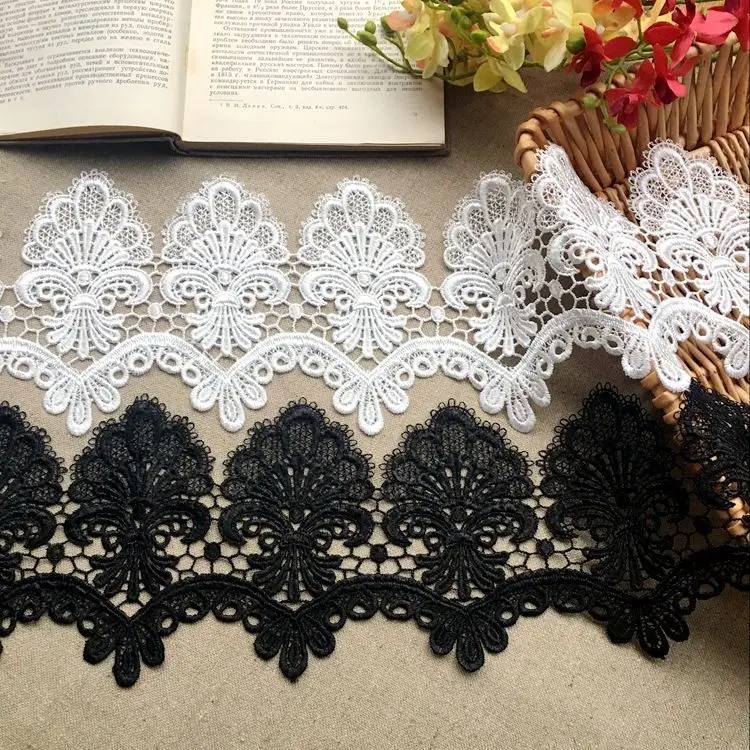 13CM Wide Vintage French Lace Fabric Water Soluble Embroidered Lace Ribbon Neckline Collar Sewing Applique DIY Crafts Trim Decor