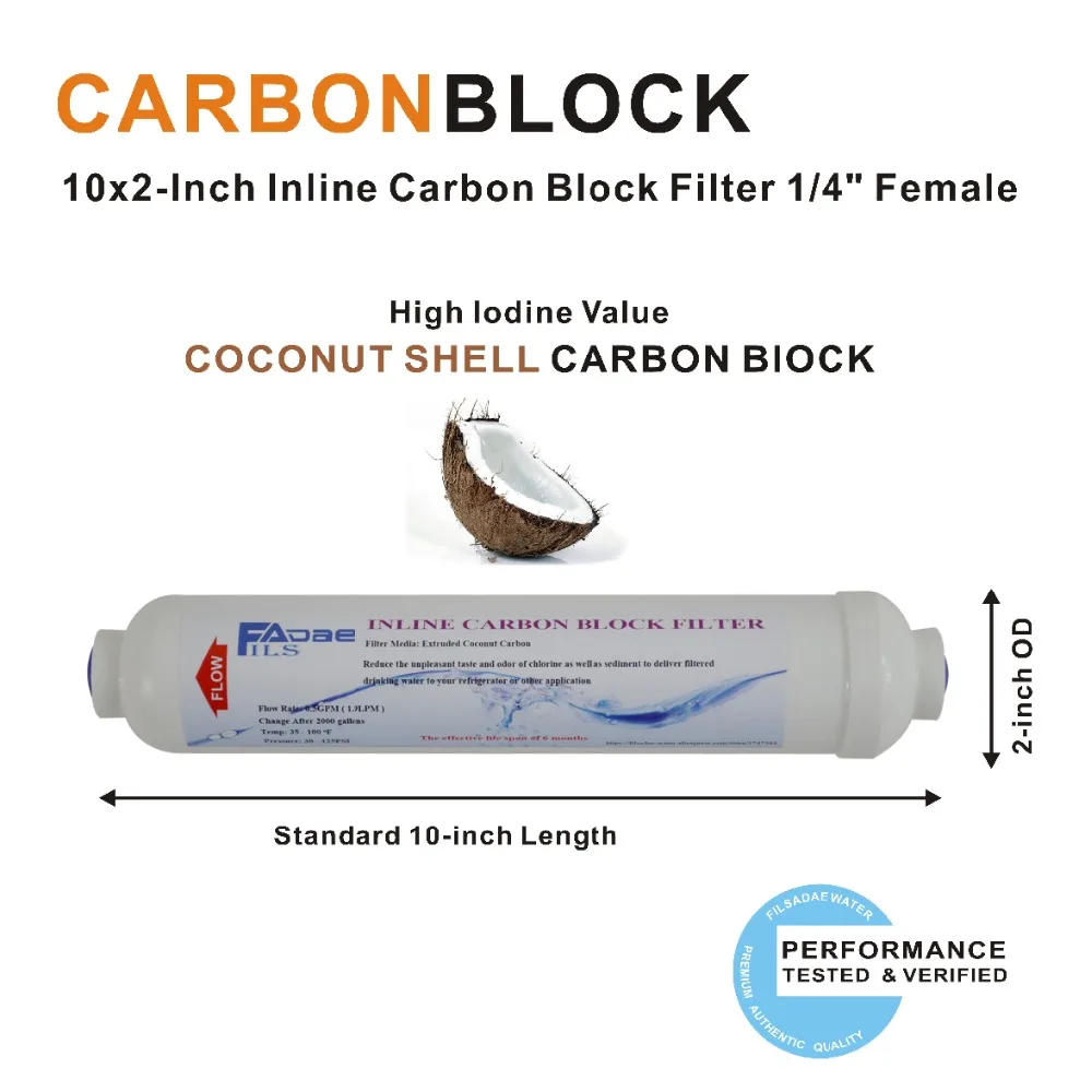 2 Pack of Universal Fridge and Icemaker Water Filter Inline Coconut Carbon Block Filter 2000 Gal, 2\