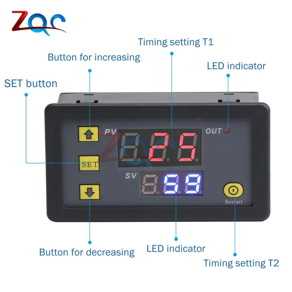 AC 110V-220V DC 12V Digital Time Delay Relay LED Display Cycle Timer Control Switch Adjustable Timing Relay Time Delay Switch