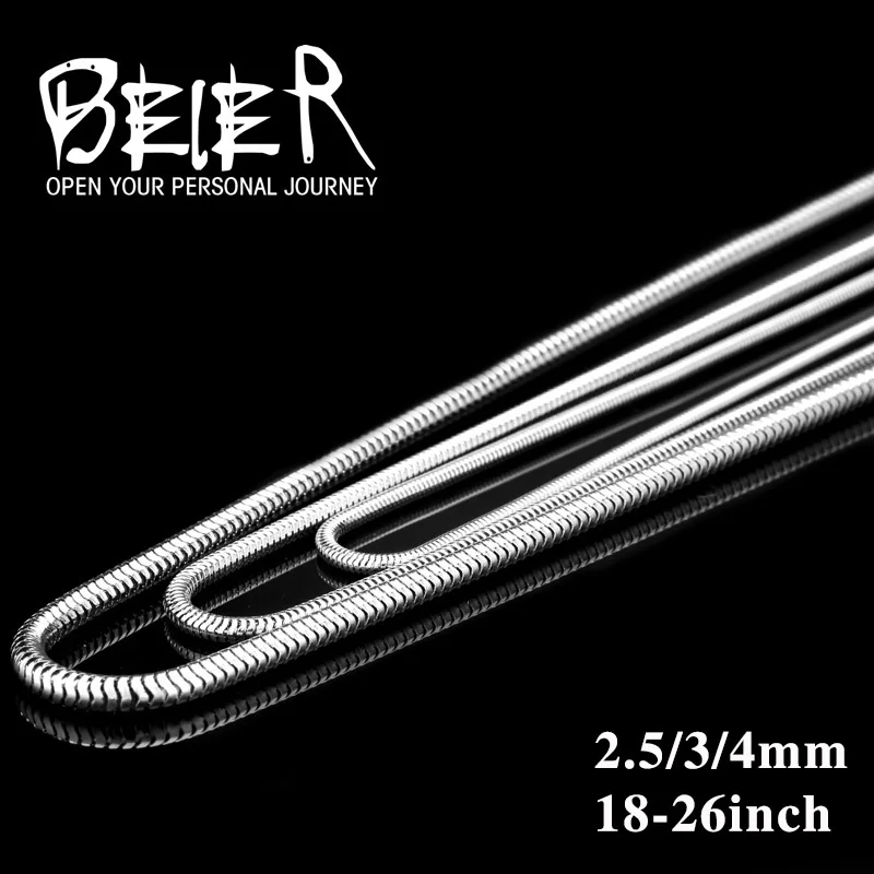 BEIER 2.5MM 3MM 4MM Beier Casual Silver color Stainless Steel Snake Bone Chains Necklaces Fashion Men Jewelry BN1004