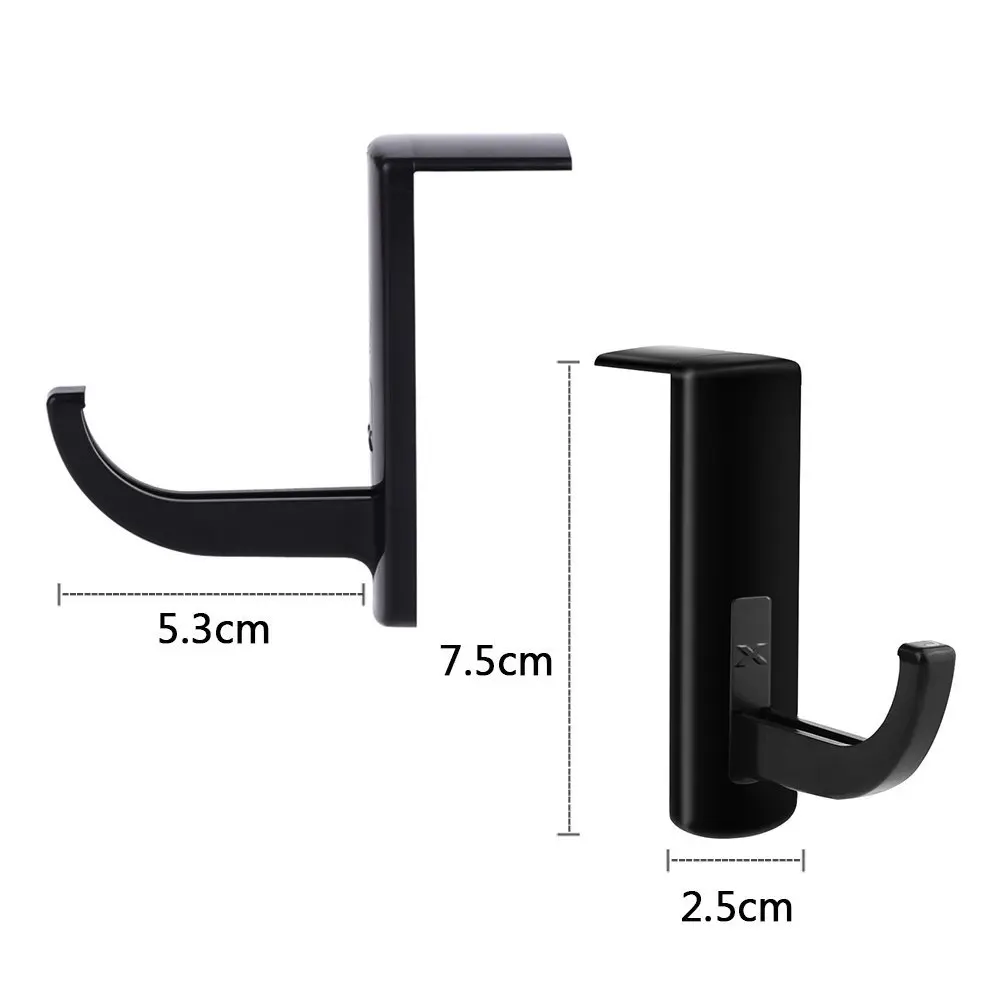 2 Pack Headphone Headset Hanger Monitor Stand Holder Headset Stick-on Hook, Black