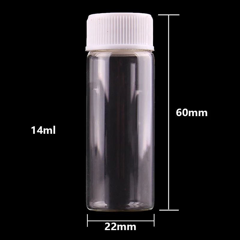 100pcs size 22*60mm 14ml Transparent Glass perfume Spice Bottles with White Plastic Screw lid Tiny Jar Vials DIY Craft