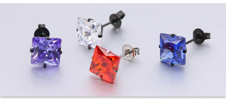 PE90 Titan-Ohrringe mit 5mm AAA Bunten Quadratischen Zirkonia 316L Edelstahl-Ohrringe IP-Beschichtung Nicht Verblassend Allergiefrei – Detail 11