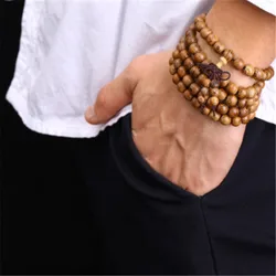 Pulseras108 beads 8mm Natural Sandalwood Buddhist Buddha Wood Prayer Bead Mala Unisex Men Bracelets & Bangles Jewelry Bijoux