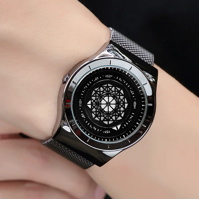 Geek Watches Men Minimalist Turntable Dial Quartz Watch Clock Leather Mesh Band Male Wristwatch Relogio Masculino Gift For Men