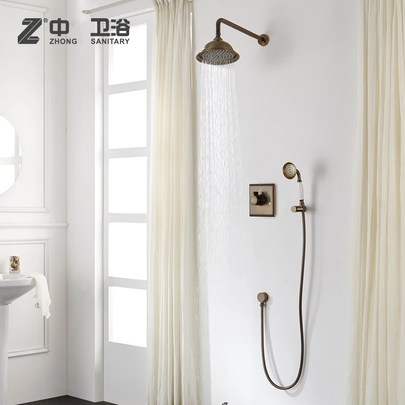 Antique brass Solid brass bathroom wall mounted shower faucet square Cold and hot water mixing valve shower set