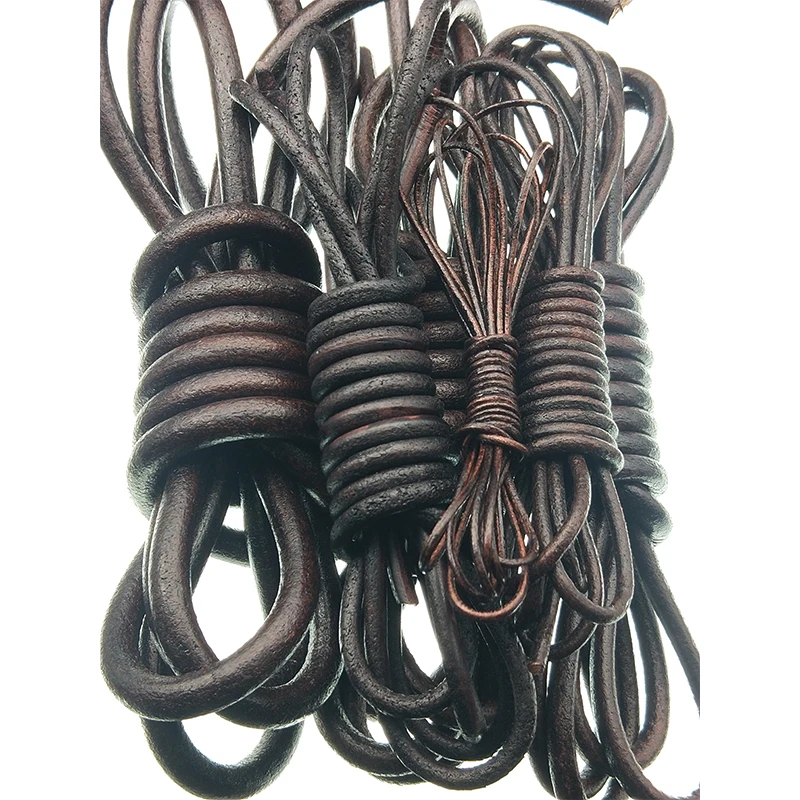 2meter Retro Brown Genuine Leather Cord Round Leather String Rope for DIY Necklace Bracelet DIY Jewelry Making 1.5/2/3/4/5/6/8mm