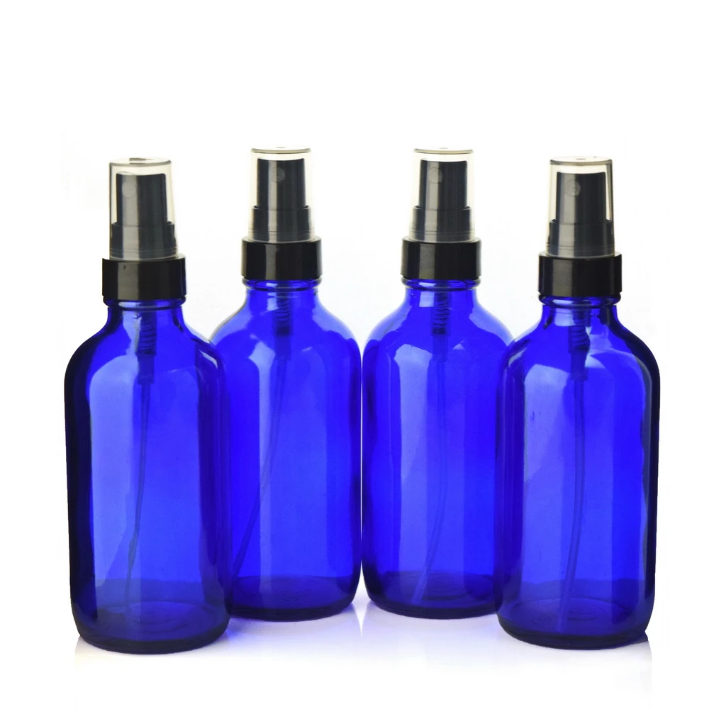 

4pcs 120ml Empty Cobalt Blue Glass Spray Bottle with Black Fine Mist Sprayer Atomizer for Essential Oils Perfume Aromatherapy