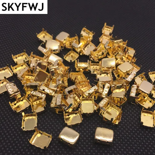 Brass Color Closed Back Metal Claw Setting for Rectangle Octagon Glass Rhinestone 4 Hole 8x10,6x8,10x14,13x18,18x25,18x27mm