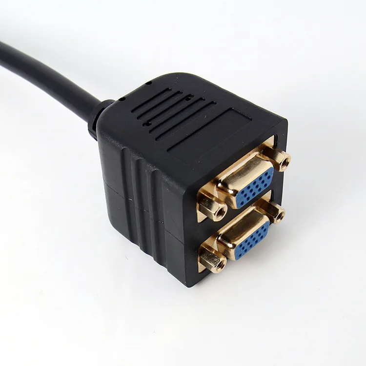 Rgb vga svga ذكر إلى 2 vga hd 15 أنثى الفاصل محول تمديد كابلات الأسود