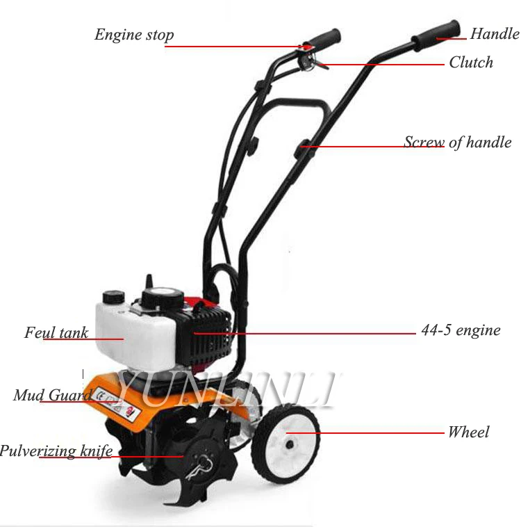 Mini Tiller Garden Cultivator Rotary Hoe Tine Tiller 1650W Cultivator Pro Machine For Soil Loosening Equipment 1E44F-5 52cc