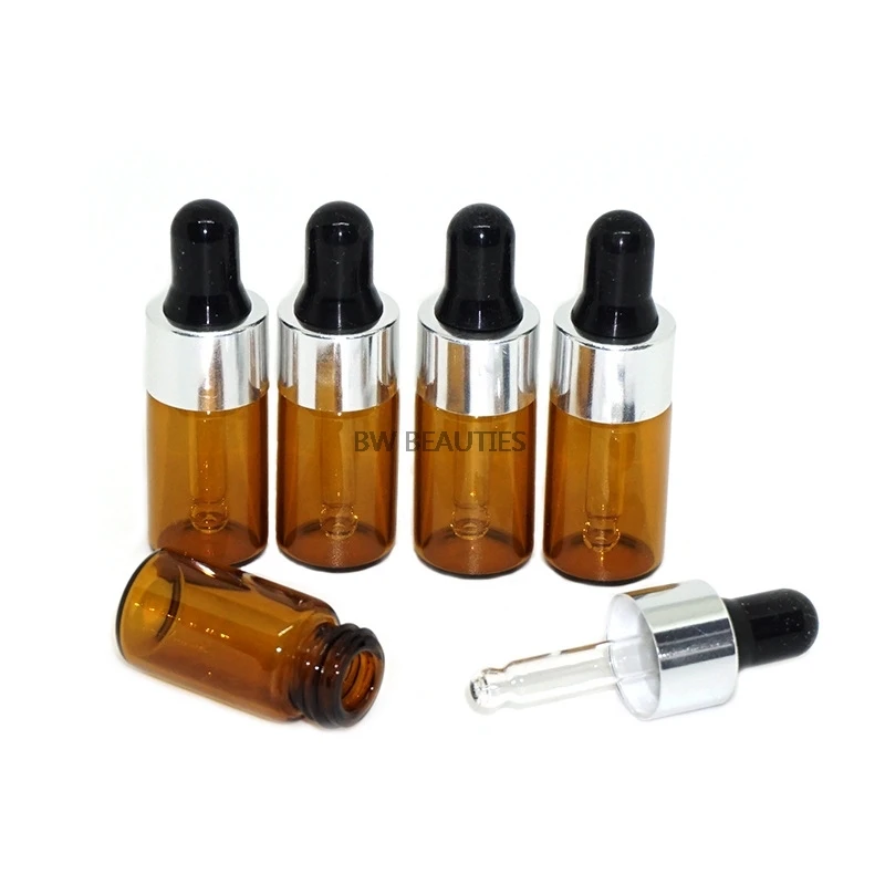 300Pcs/lot Empty 3ml 5ml Glass Essential Oil Dropper Bottle Drop Liquid Pipette jars Amber Cosmetic Packaging