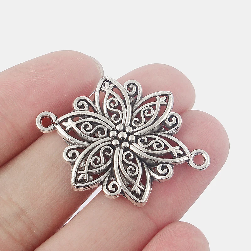 

10Pcs Filigree Flower Charms Pendants Connector for Jewelry Bracelet Making Findings 31*31mm