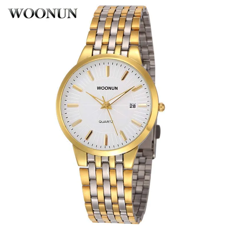 

WOONUN Men Gold Watches Top Brand Luxury Business Waterproof Date Quartz Watches Thin Mens Watches Full Steel relogios masculino