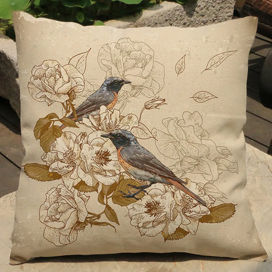 

Chinese Bird Painting Style Cushion Cover Sketch Home Decoration Birthday Wedding Car Sofa Seat Throw Pillow Case cojines