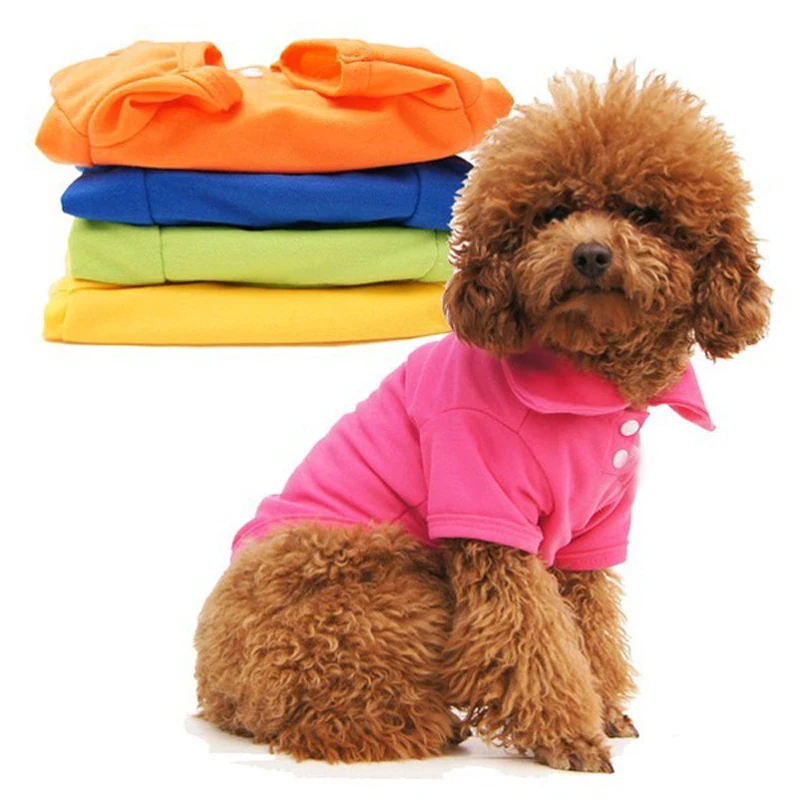 Cute Summer Pet Puppy Small Dog Cat POLO Shirt 100% Cotton Pet Clothes Costume Apparel T-Shirt 5 Size 6 colors