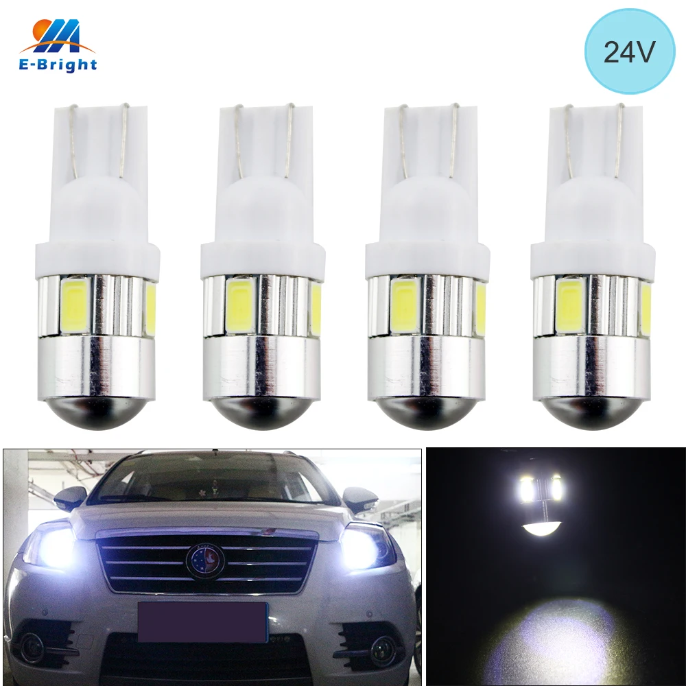 4PCS T10 W5W LED Car Instrument Lights 194 168 License Plate Lamp 2825 Side Lamp White Dome Map Courtesy Bulbs For Trucks 24V DC