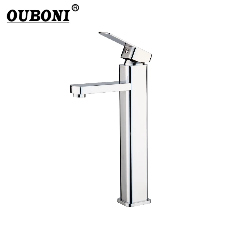 OUBONI Tall Single Handle Spray Spout Soild Brass Body Two Hose Deck Mount Wash Basin Sink Vessel Torneira Tap Mixer Faucet