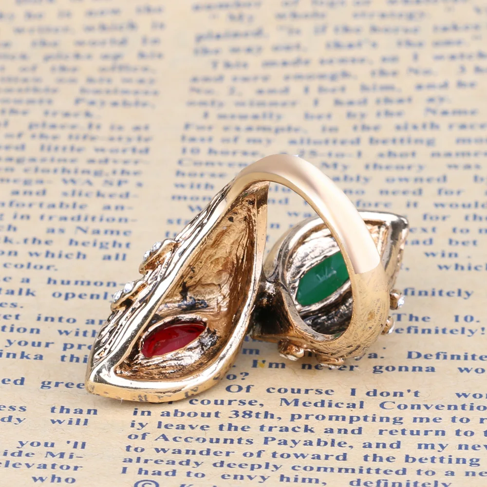 Kinel Vintage Red&Green Stone Rings For Women Antique Gold Crystal Engagement Ring Finger Party Accessories Turkish Jewelry