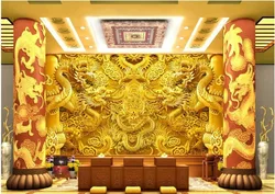 3d stereoscopic wallpaper custom photo wallpaper 3d 3D Golden Dragon three-dimensional Home Decoration