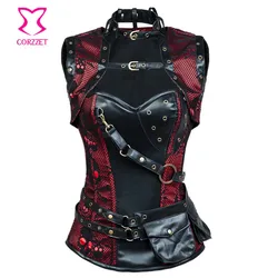 Corzzet Sexy Rettro Purple Brocade Steel Boned Steampunk Overbust Corset With Jacket Waist Slimming Gothic Corsets Plus Size 6XL