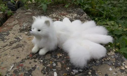 cute simulation lying Fox toy handicraft plastic&fur nine-tails white fox doll gift about 17x11cm