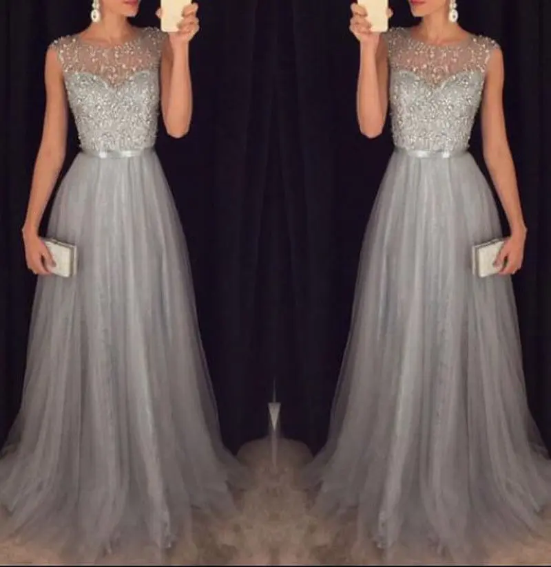 Summer Long Maxi Formal Lace Party Dress Women Elegant O-neck Sequined Bridesmaid Prom Wedding Long Dresses 2018