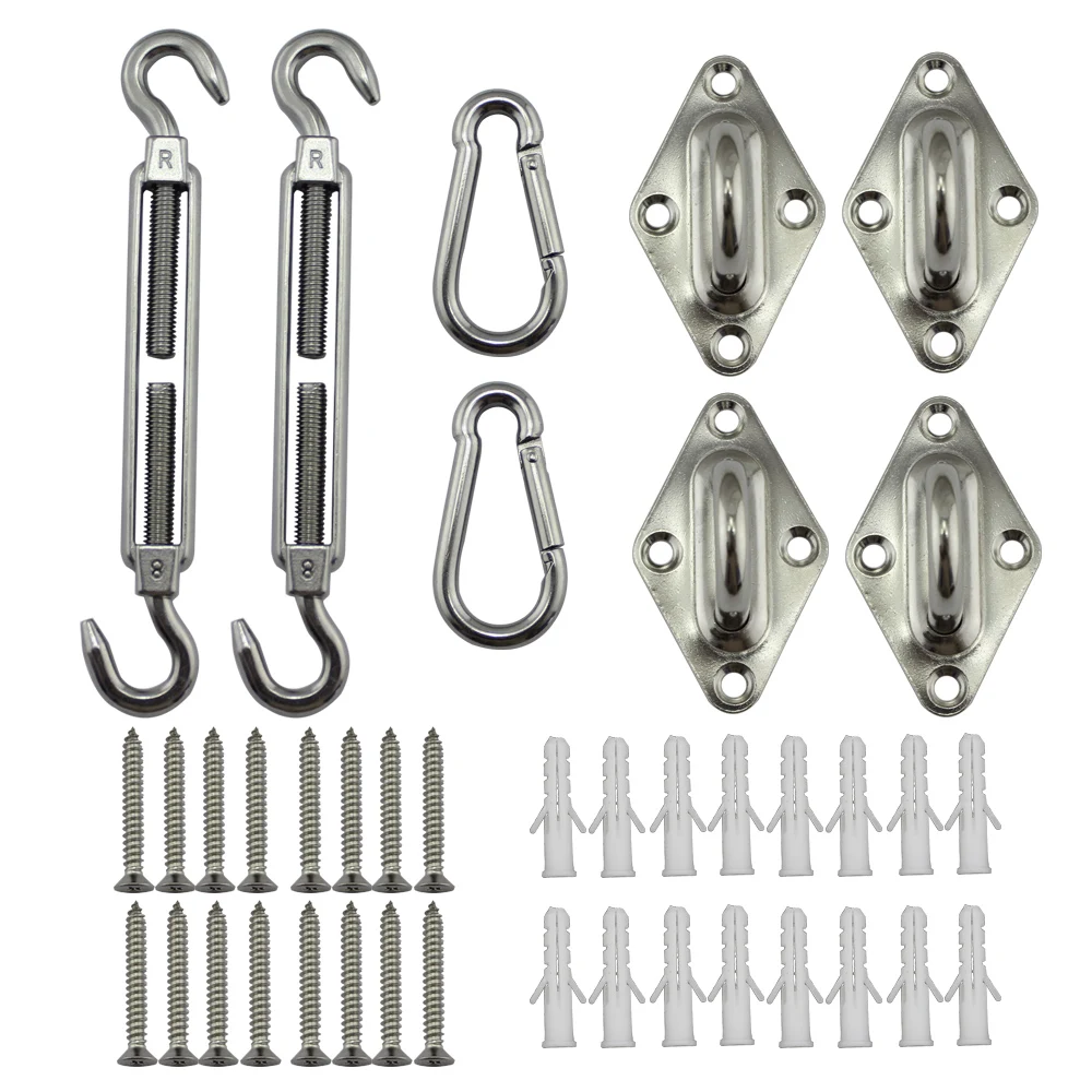 Stainless Square Sun Shade Sail Kits or Rectangle/4 Corners Cool Shade Sail Hardware Kits 2 Sets M8