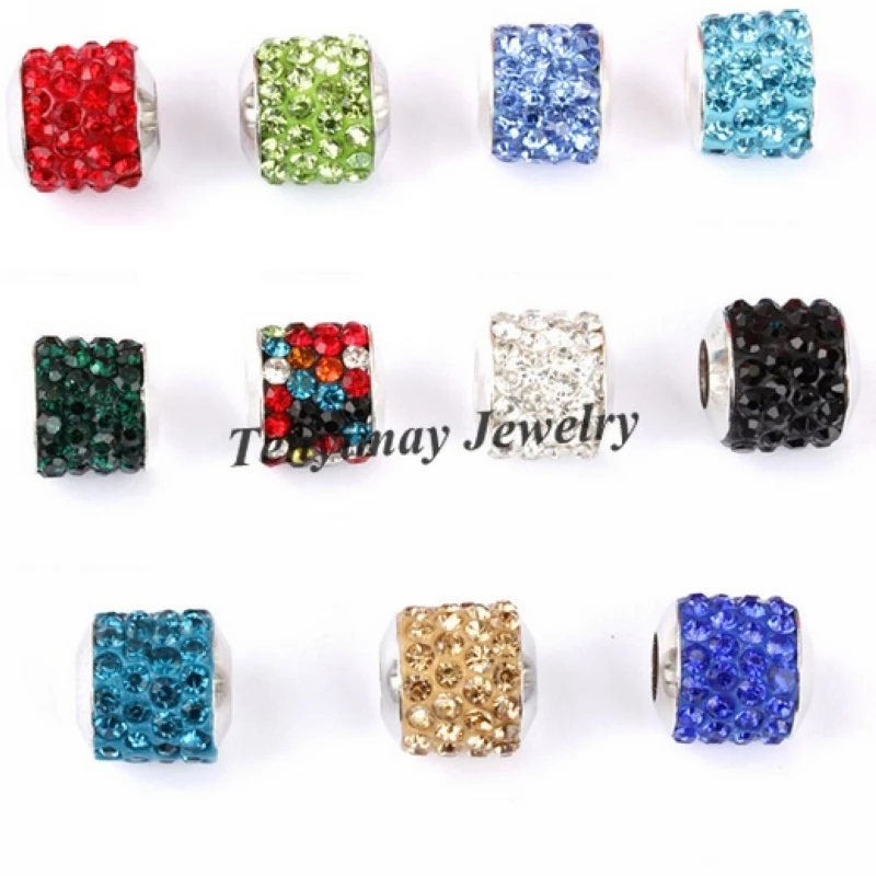 

Fashion 10x12mm Rhinestone Big Hole Beads For Snake Chain Bracelet DIY 50pcs Wholesale