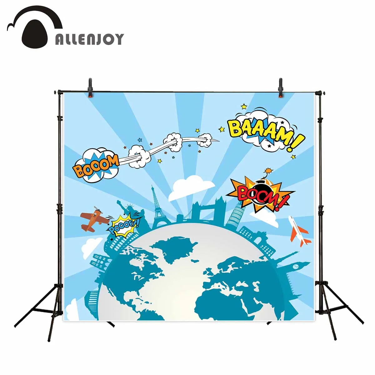 Allenjoy photography backdrop hero earth plane travel blue cartoon children background professional customize photocall