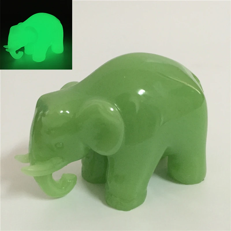 Glowing Man-made Jade Stone Ornament Craft Elephant Statue Sculpture Animals Figurines For Home Office Decoration Garden Statues