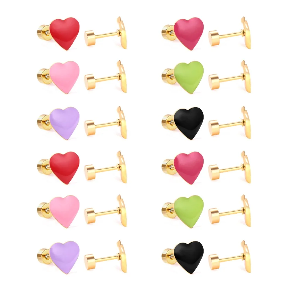 LUXUKISSKIDS 12Pairs/Lot Wholesale Earrings Brand New Oil Screw Earrings Hot sale Women Luxury Fashion heart Earings Jewelry