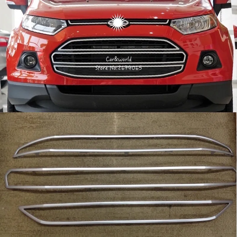 For Ford Ecosport Front Grill cover Big Grille Trim Garnish Bumper Protector 2013 to 2017 ABS Chrome Car styling Accessories