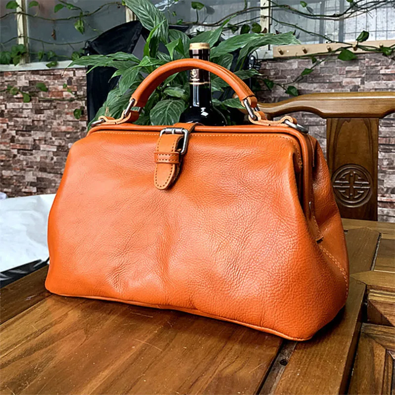 Original Genuine Leather Doctor Handbag 100% Cowhide Women Big Shoulder Bags High Quality Vintage Manual Paint Crossbody Bags