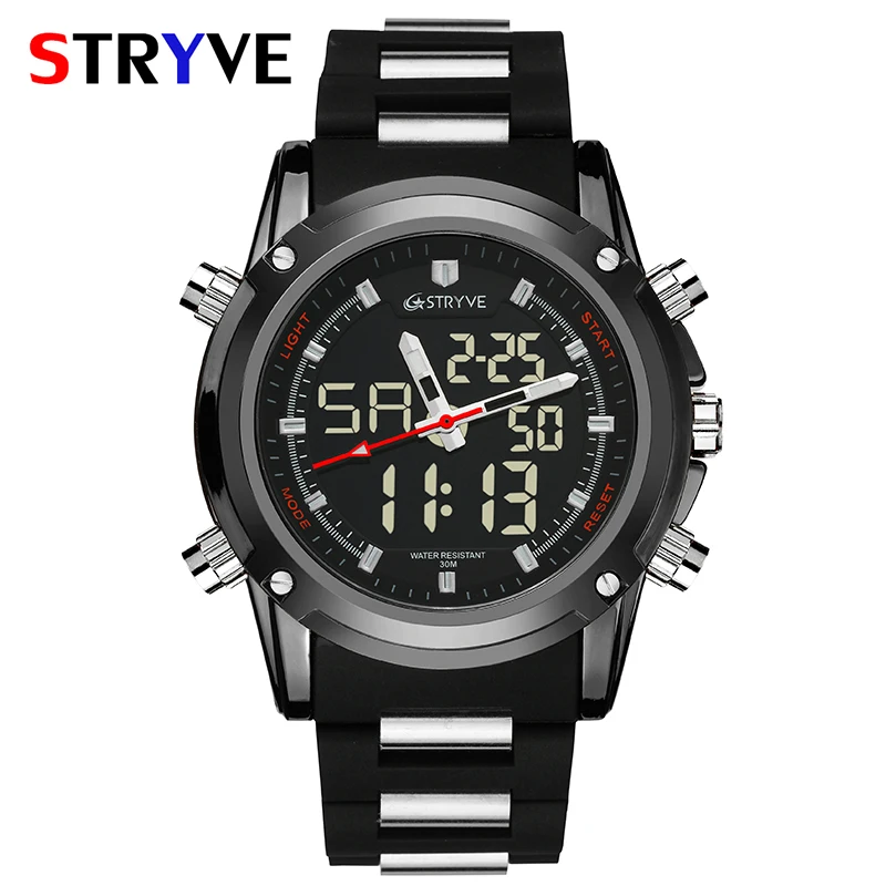 Stryve Brand Classic Black Military Men Sports Watches Waterproof Double Display Quartz Digital Wristwatches Relojes Para Hombre