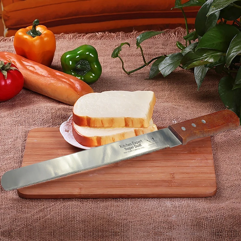 WALFOS-cuchillo de acero inoxidable con mango de madera, herramientas de corte de pan para hornear y pastelería, grado alimenticio, 30cm