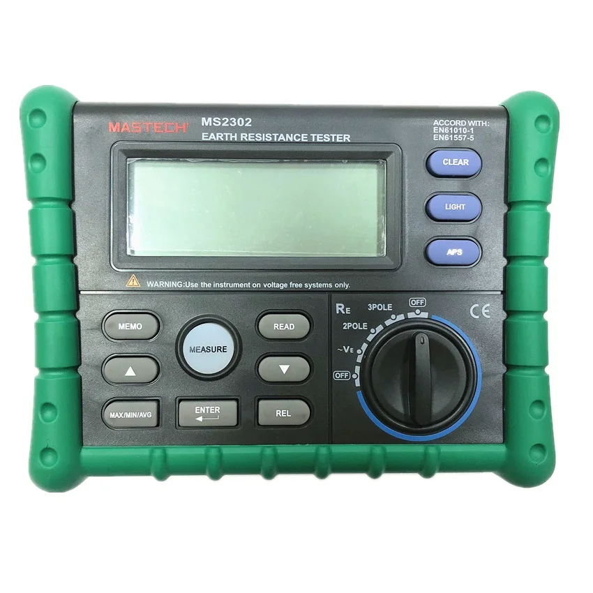 Mastech MS2302 Earth Ground Resistance Tester Digital Insulation Meter LCD Display 100 Groups Data Diagnostic-Tool 200V