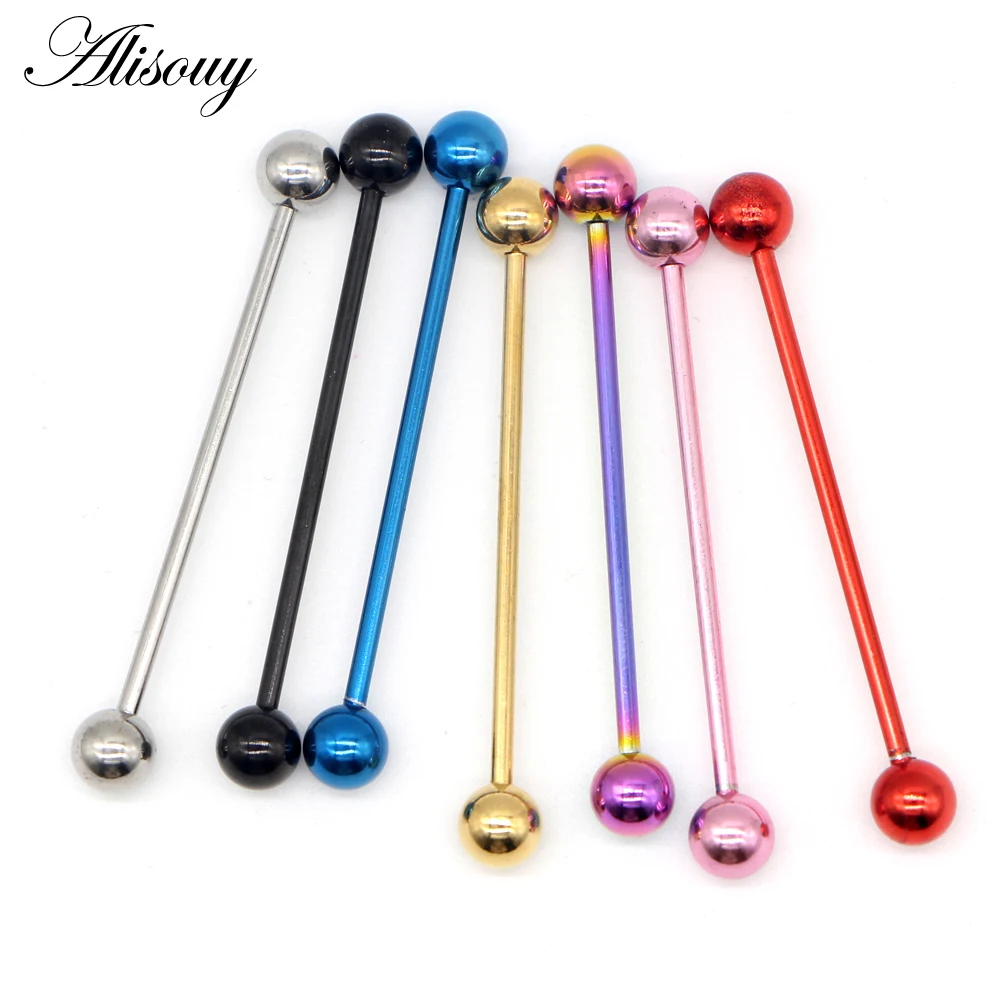 Alisouy 1 PC Long Stainless Steel Industrial Piercing Ear Cartilage Plug & Tunnel Jewelry Earring Straight Ear Barbell Jewelry