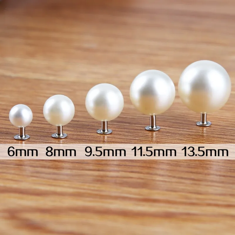 50pcs/set 6-18mm White Pearl Rivets Button/Round Head Acryl rivet For Wedding Dresses Pants Hat Bag Shoes Crafts Decoration