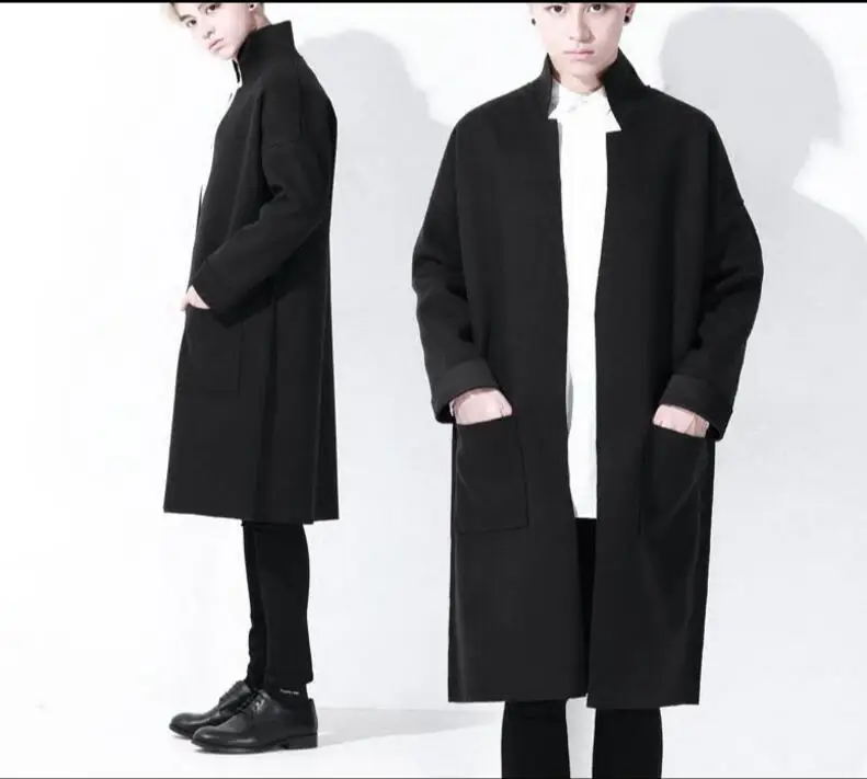 

Autumn and winter men's woollen overcoat unbuttoned cardigan long woollen overcoat in a long windbreaker. S-6XL!!