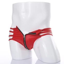 Mens Sexy Newest Red Front Zipper G-String Thongs Underwear Underpants Sexy Male Panties Bottoms Shorts Erotic Briefs