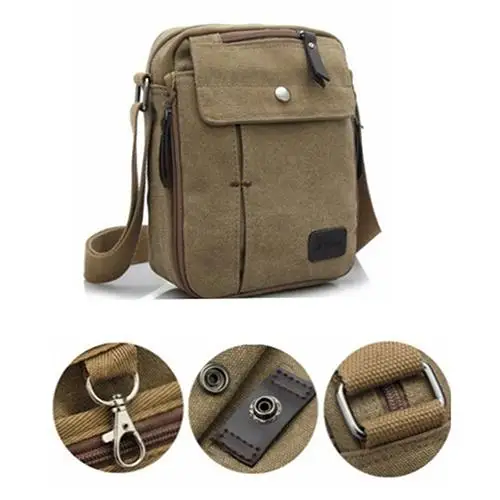 Men Canvas Handbags Single Strap Male Shoulder Bags Solid Zipper School Bags for Teenager Casual Travel Handbags