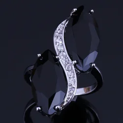 Alluring Black Cubic Zirconia White CZ Silver Plated Ring V0512