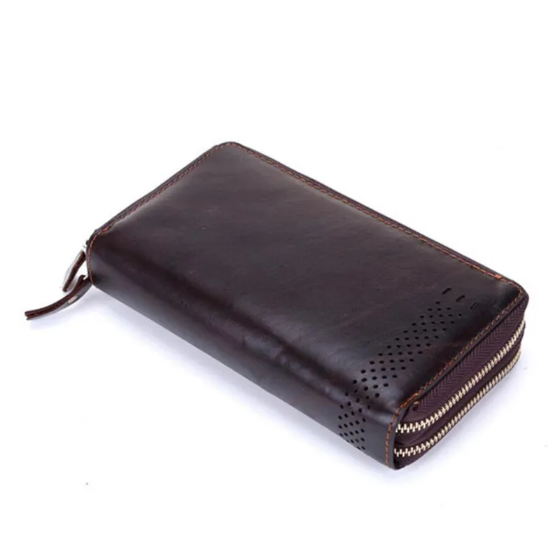 Luxury Wallets Double Zipper Genuine Leather Male Purse Business Men Long Wallet Designer Brand Mens Clutch Bag